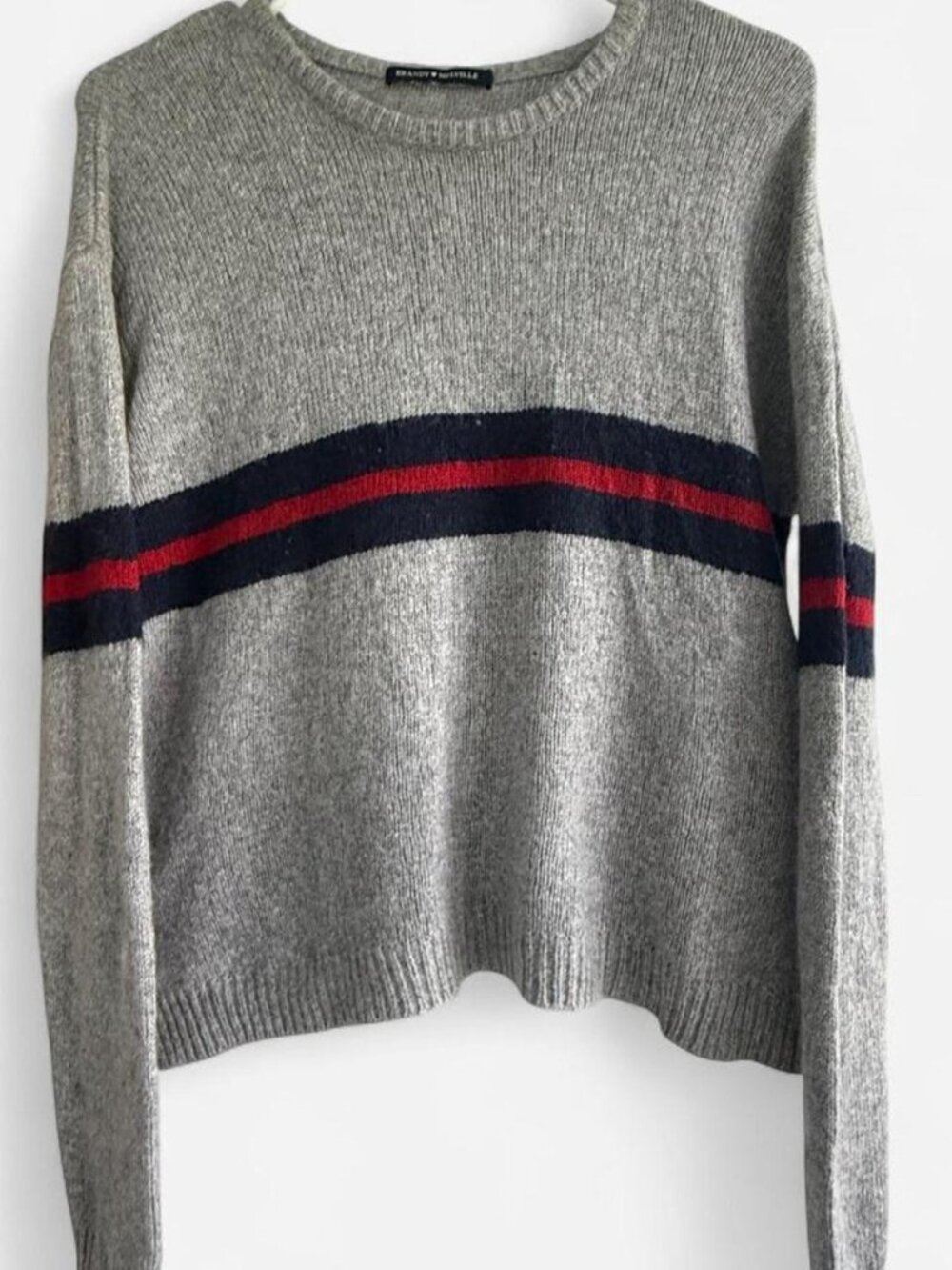 Brandy Melville Gray Wool Blend Striped Crewneck Sweater XS Made in Italy